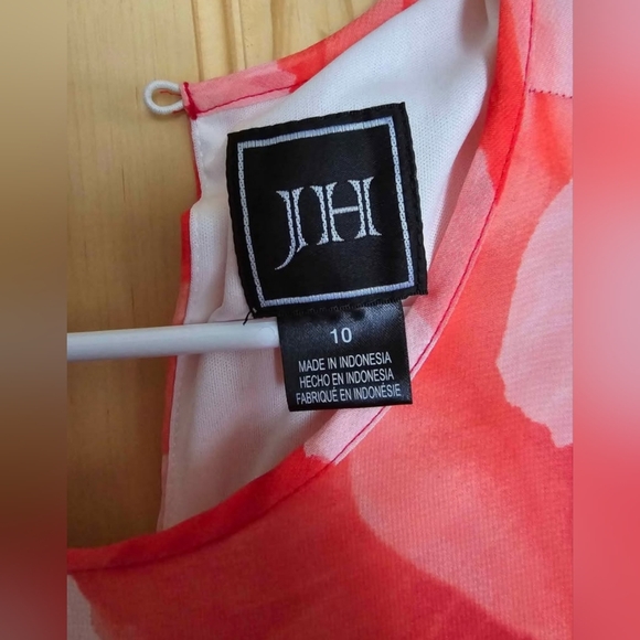Jessica H Women's Lined Sleeveless Floral A-Line Dress Coral White Size 10 - Picture 7 of 7